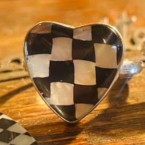 Checkmate Loveheart Plectrum and Quartz Sterling Silver Ring