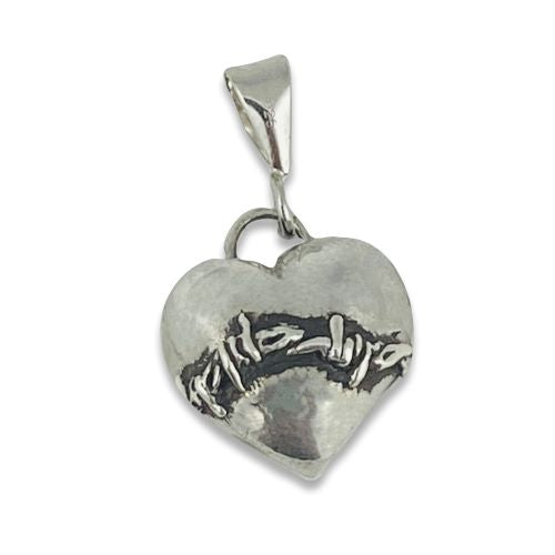 Sterling Silver LOVEFOOL Barbed Wire Heart Pendant