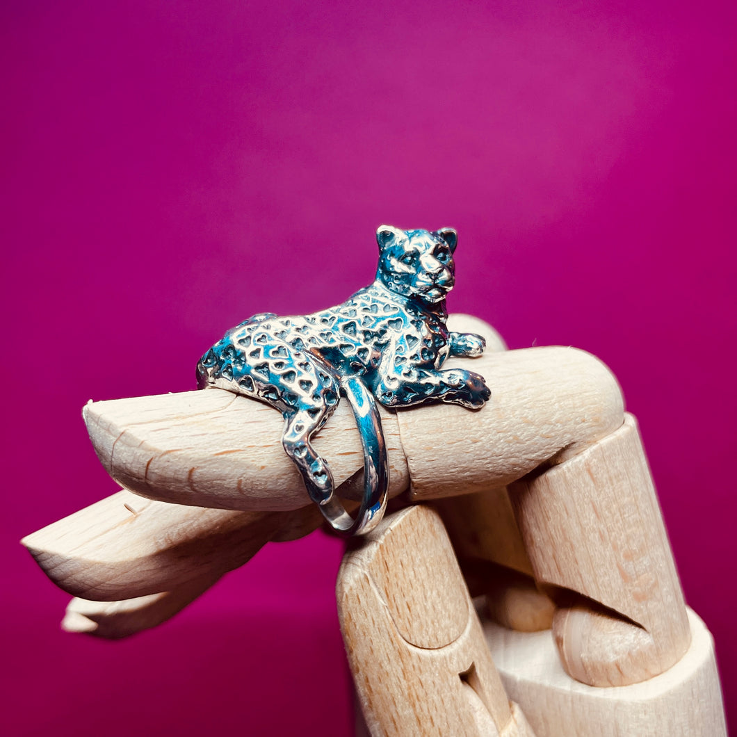 Heart Covered Leopard Sterling Silver Ring