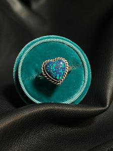 Blue Opal Heart Twisted Rope Sterling Silver Ring