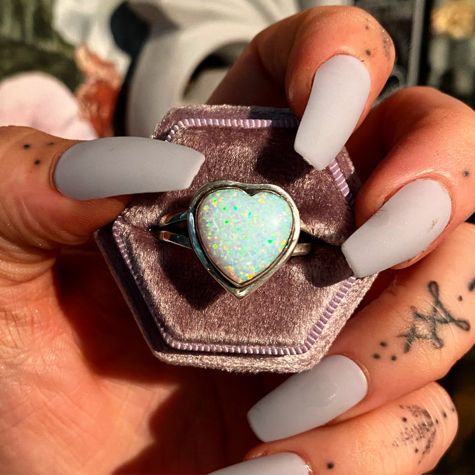 Sterling Silver Opal Heart Ring