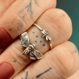 Mini Atropos Deaths Head Moth Sterling Silver Stacker Ring