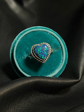 Load image into Gallery viewer, Blue Opal Heart Twisted Rope Sterling Silver Ring